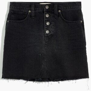 Madewell Black Denim A-Line Mini Skirt 26 • Button Front Raw Hem